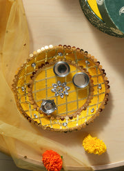 Madhoor Crystal Pooja Thali Yellow 1 Piece