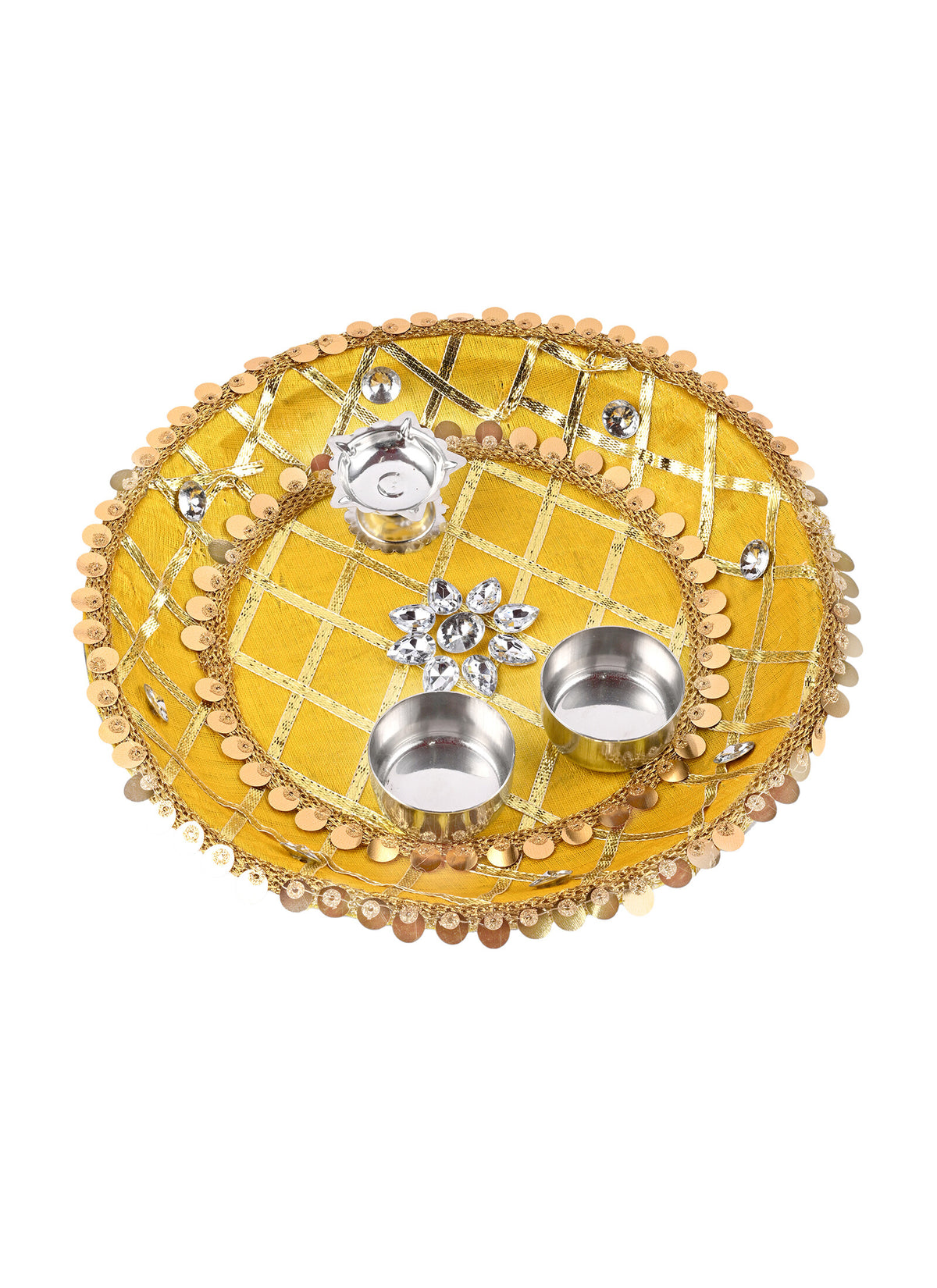 Madhoor Crystal Pooja Thali Yellow 1 Piece