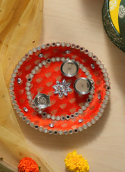 Madhoor Zari Pooja Thali Orange 1 Piece