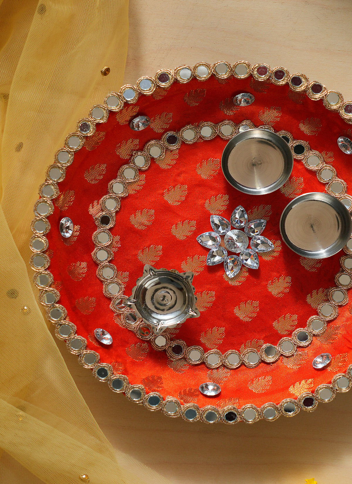 Madhoor Zari Pooja Thali Orange 1 Piece