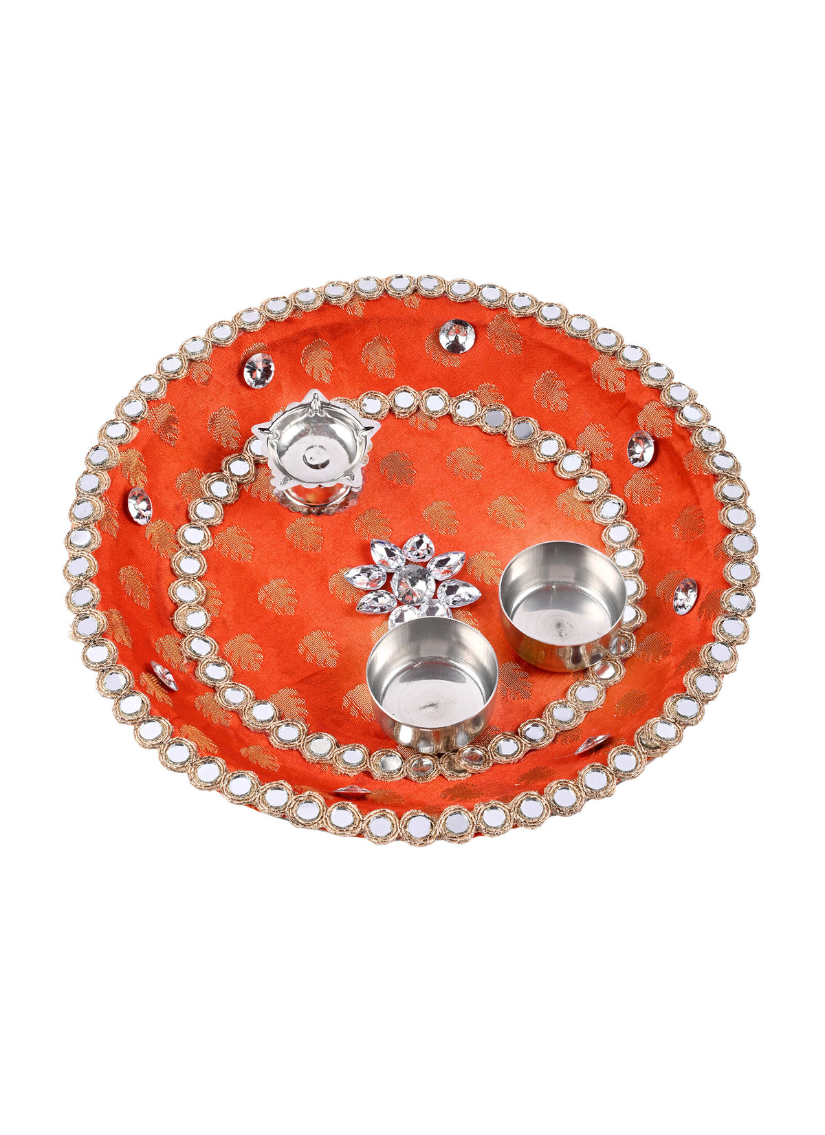 Madhoor Zari Pooja Thali Orange 1 Piece