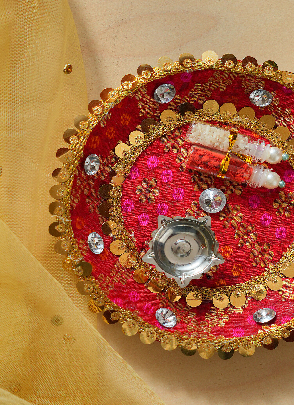 Madhoor Sequin Pooja Thali Red 1 Piece