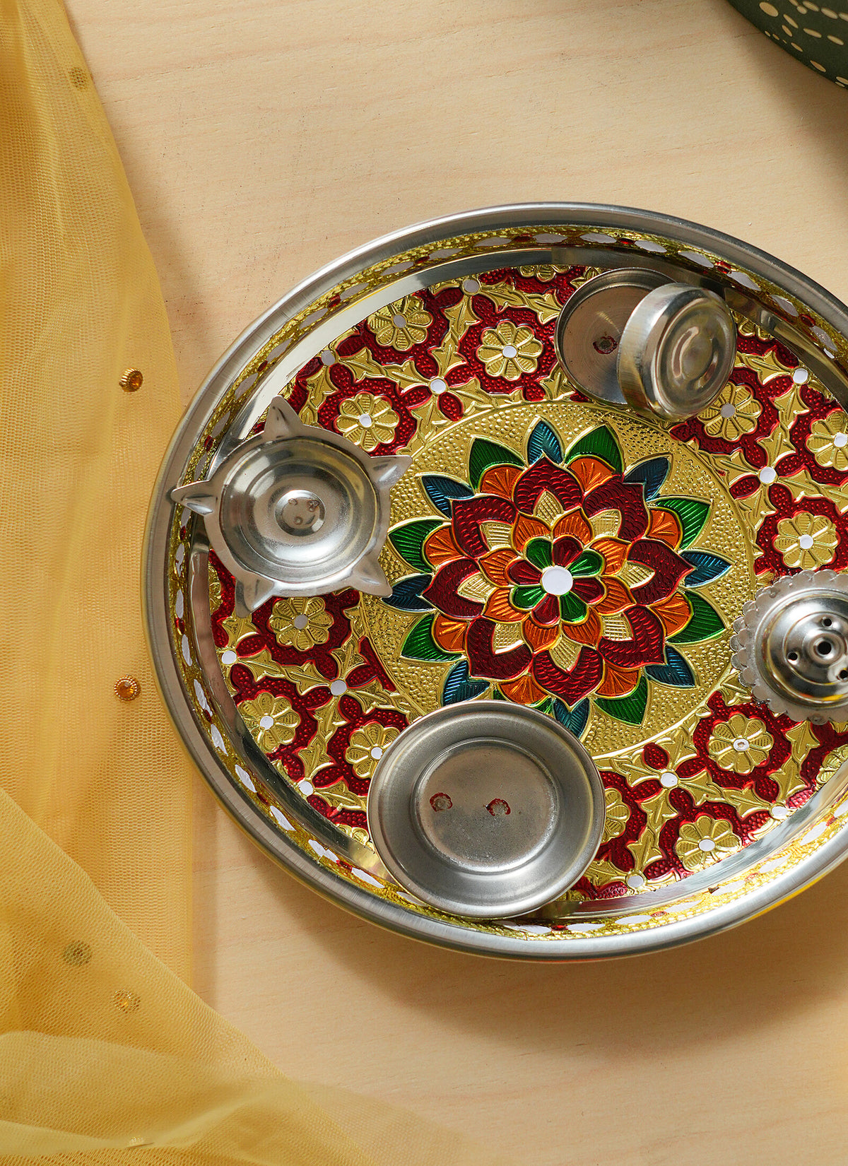 Madhoor Lotus Pooja Thali Red 7 Inches 1 Piece