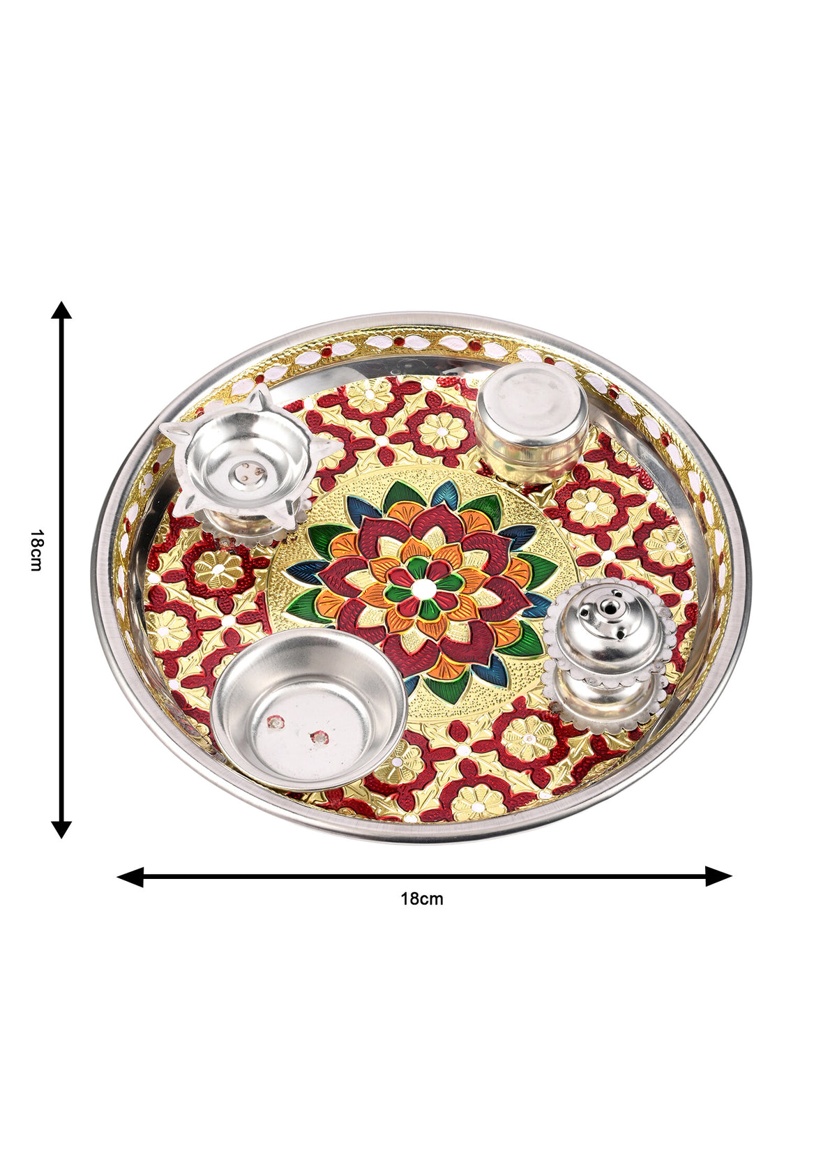 Madhoor Lotus Pooja Thali Red 7 Inches 1 Piece