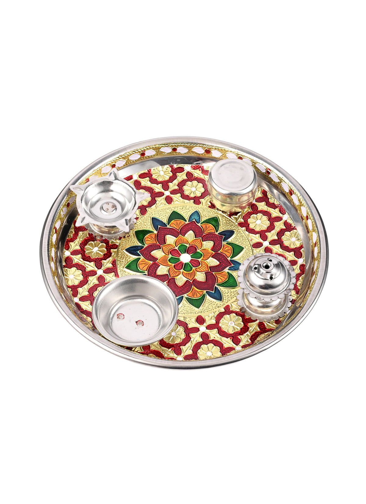 Madhoor Lotus Pooja Thali Red 7 Inches 1 Piece
