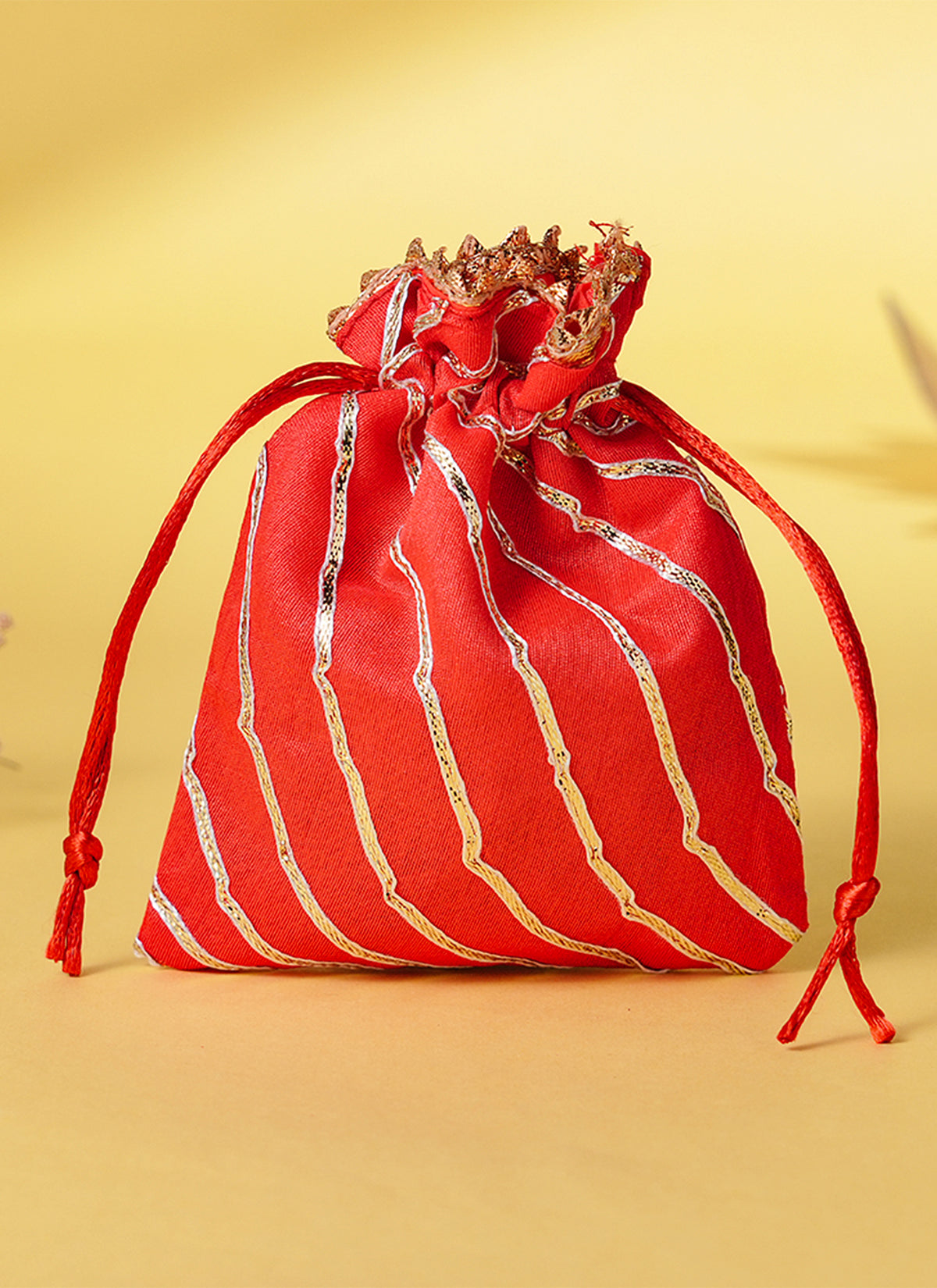 Madhoor Gota Patti Stripes Potli Gift Bag Red 10 x 14 cm 1 Piece
