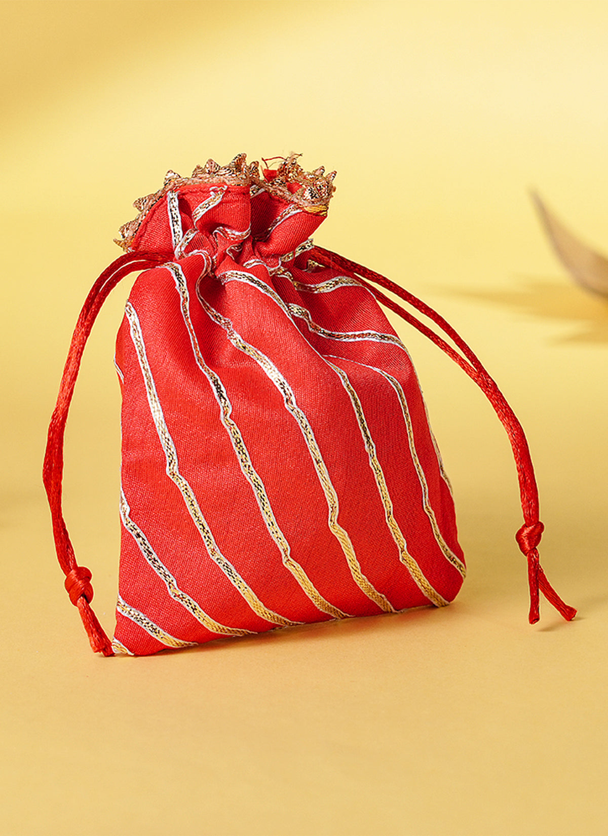 Madhoor Gota Patti Stripes Potli Gift Bag Red 10 x 14 cm 1 Piece