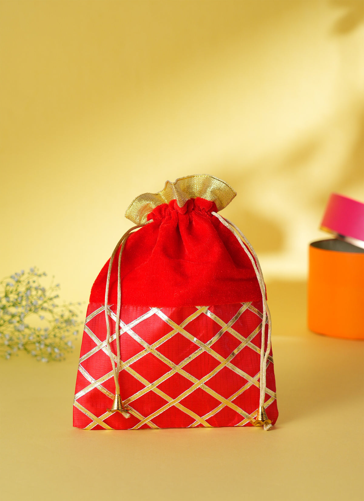 Madhoor Lattice Potli Gift Bag Red Rani Pink 7 x 9 Inches 1 Piece