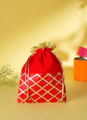 Madhoor Lattice Potli Gift Bag Red Rani Pink 7 x 9 Inches 1 Piece