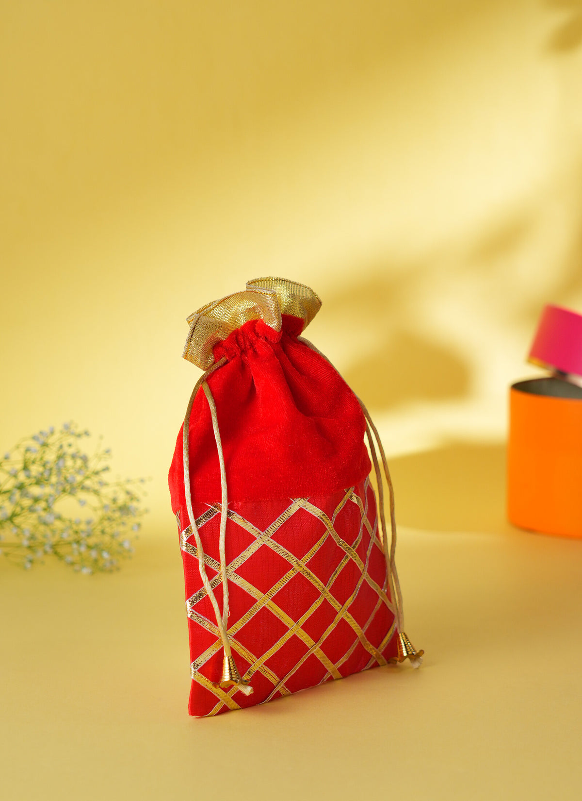 Madhoor Lattice Potli Gift Bag Red Rani Pink 7 x 9 Inches 1 Piece