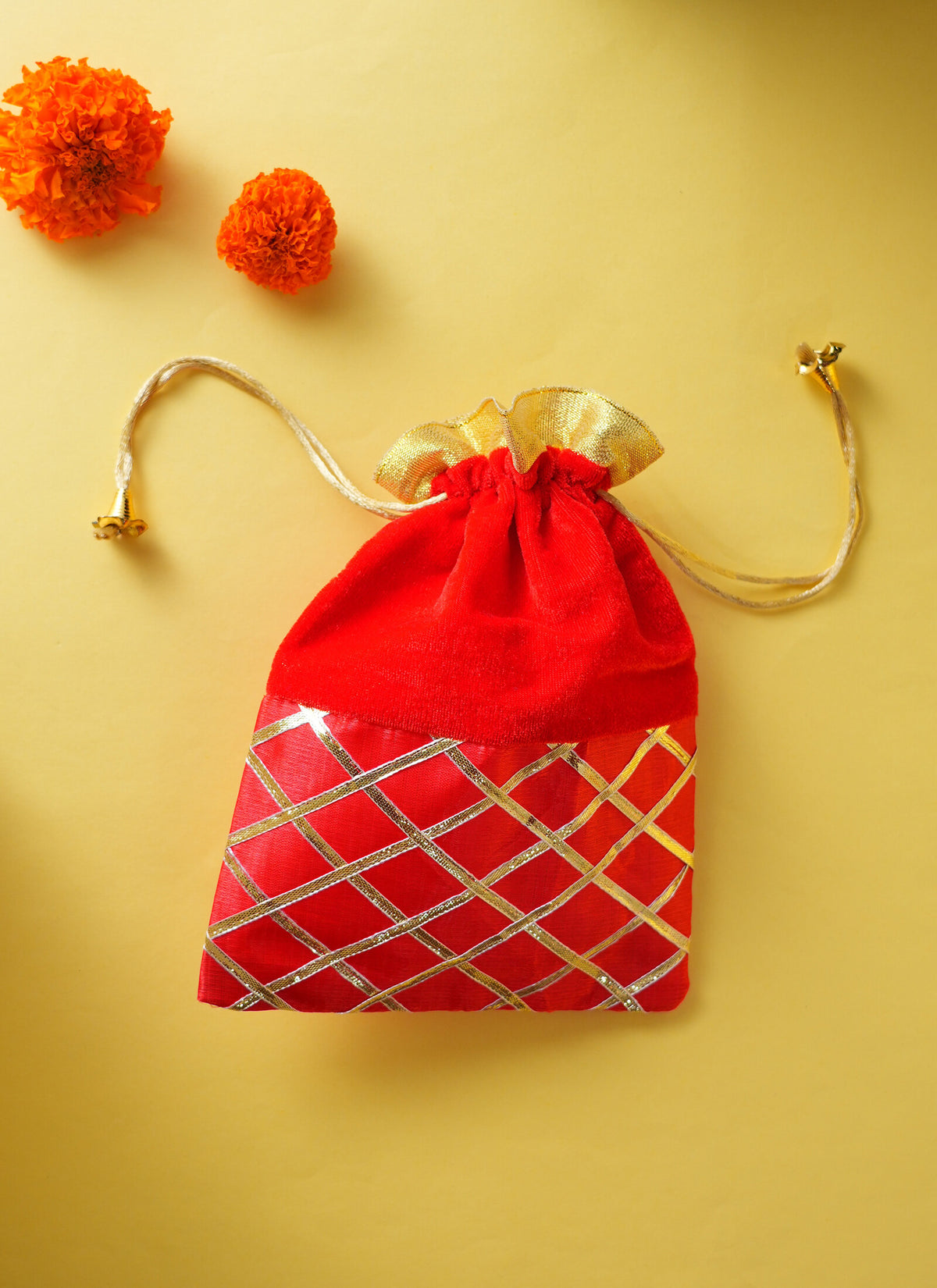 Madhoor Lattice Potli Gift Bag Red Rani Pink 7 x 9 Inches 1 Piece