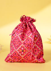 Madhoor Gota Patti Bandhani Potli Gift Bag Rani Pink 17 x 23 cm 1 Piece