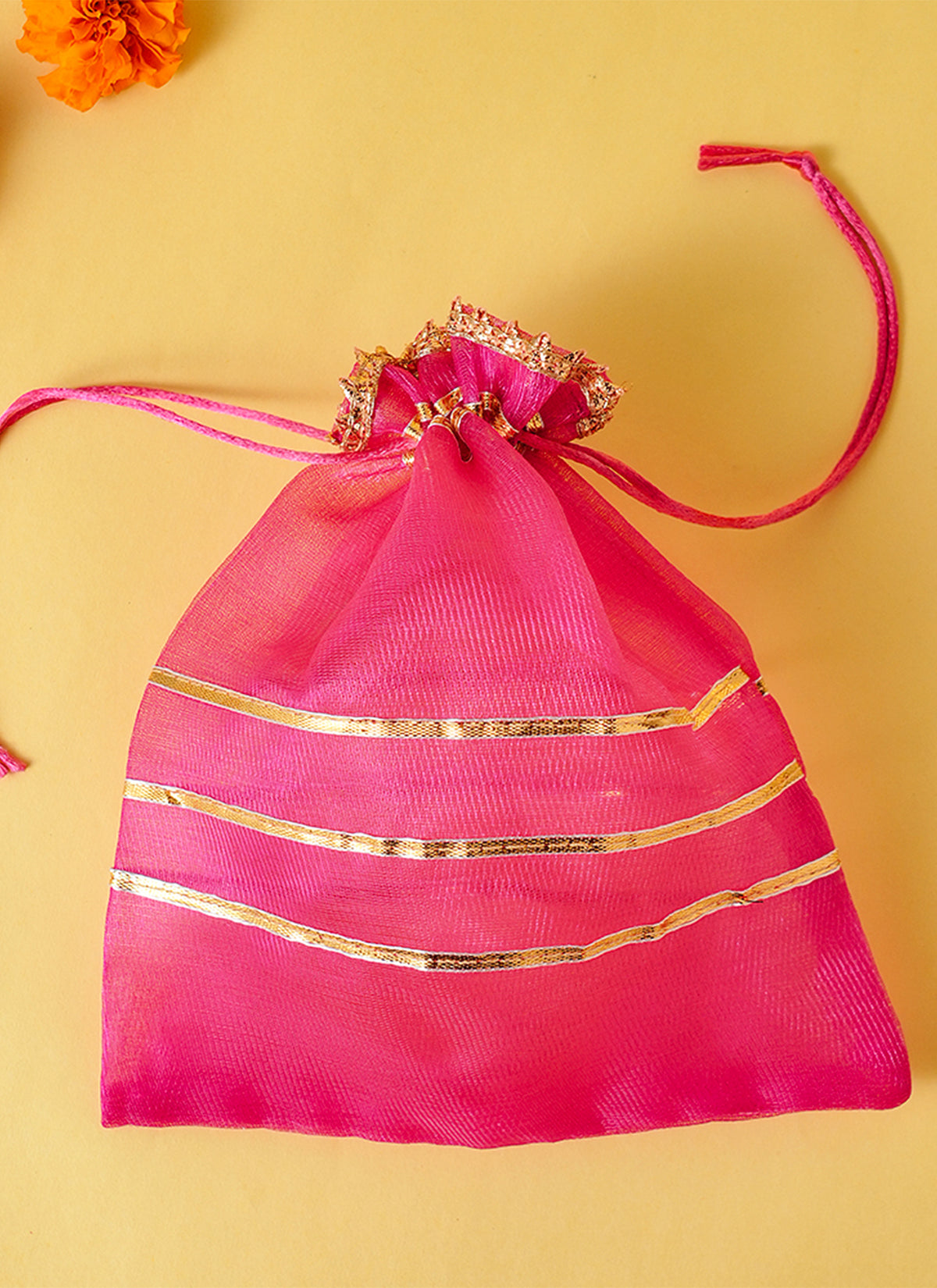 Madhoor Organza Gota Patti Shagun Potli Gift Bag Pink 17 x 23 cm 1 Piece