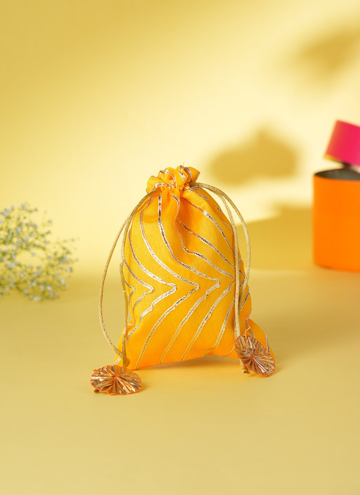 Madhoor Gota Patti Potli Gift Bag Yellow 5 x 7 Inches 1 Piece
