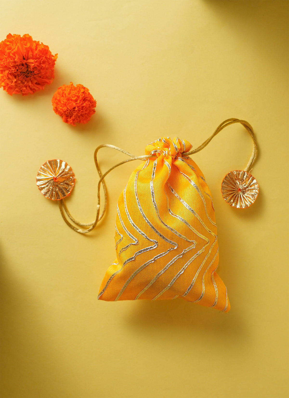 Madhoor Gota Patti Potli Gift Bag Yellow 5 x 7 Inches 1 Piece