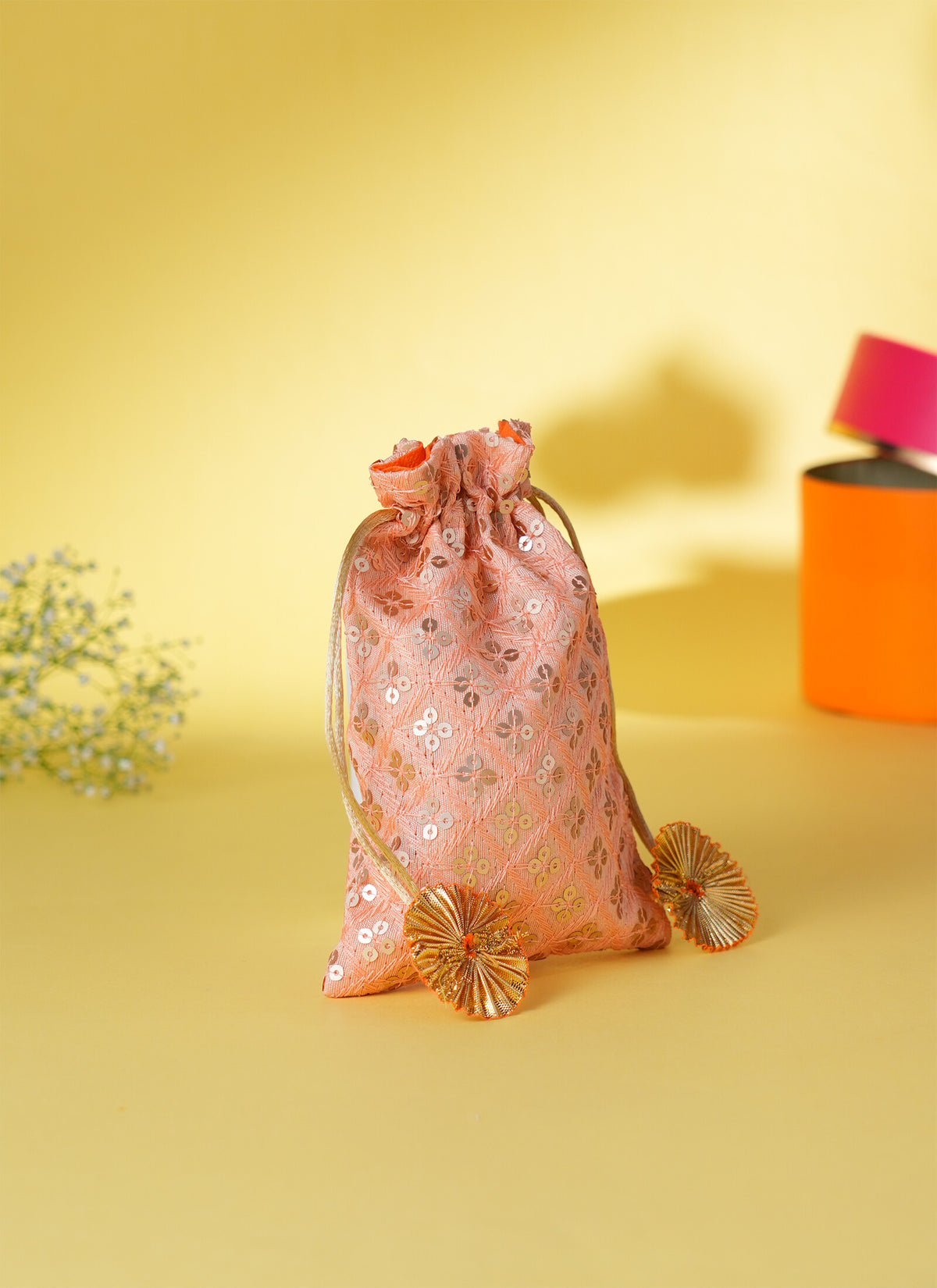 Madhoor Sequin Potli Gift Bag Peach 5 x 7 Inches 1 Piece