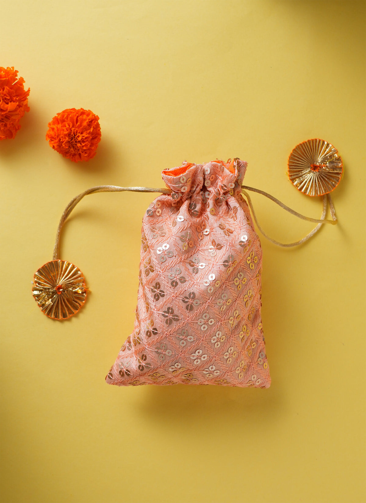 Madhoor Sequin Potli Gift Bag Peach 5 x 7 Inches 1 Piece
