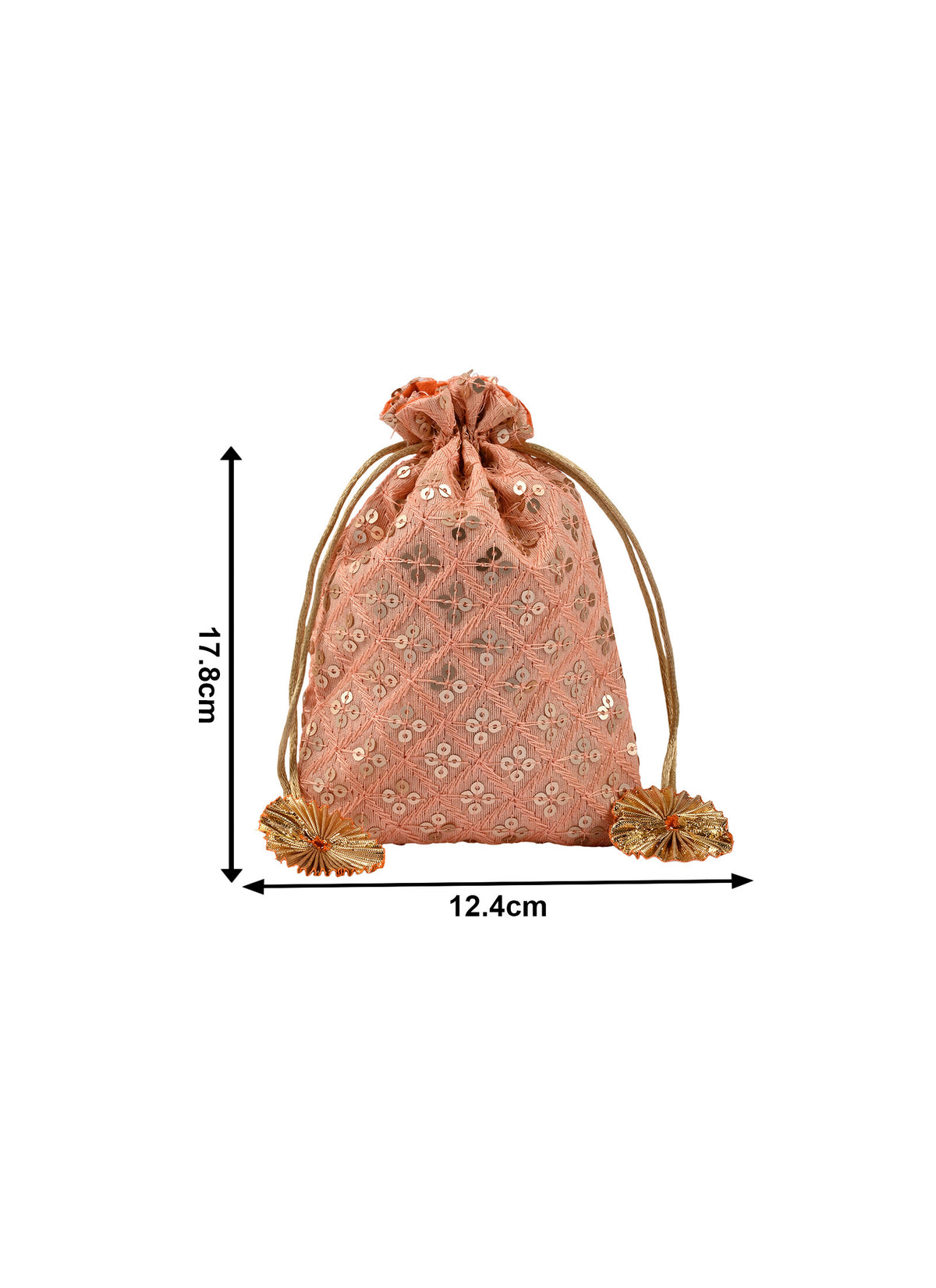 Madhoor Sequin Potli Gift Bag Peach 5 x 7 Inches 1 Piece