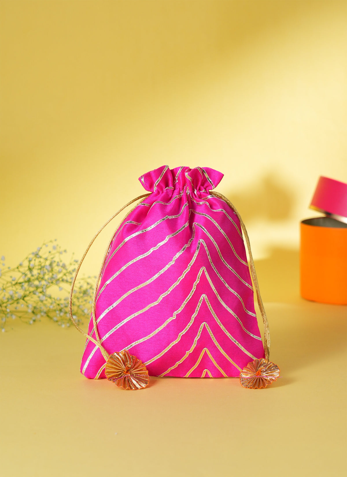Madhoor Gota Line Potli Gift Bag Dark Pink 7 x 9 Inches 1 Piece