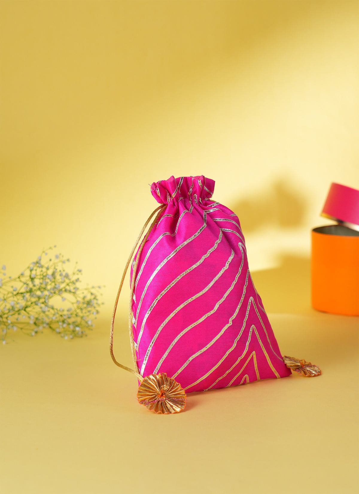 Madhoor Gota Line Potli Gift Bag Dark Pink 7 x 9 Inches 1 Piece