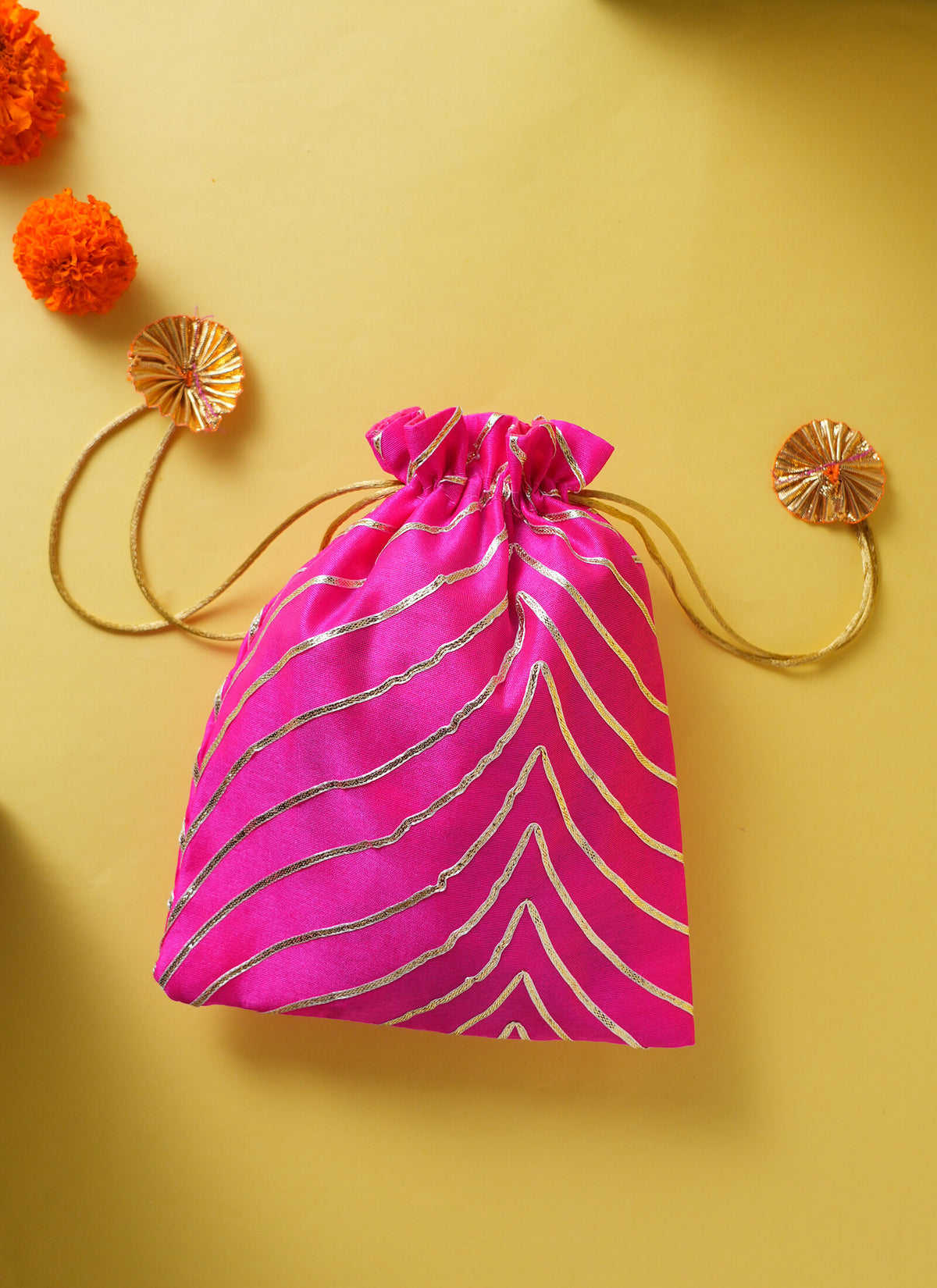 Madhoor Gota Line Potli Gift Bag Dark Pink 7 x 9 Inches 1 Piece