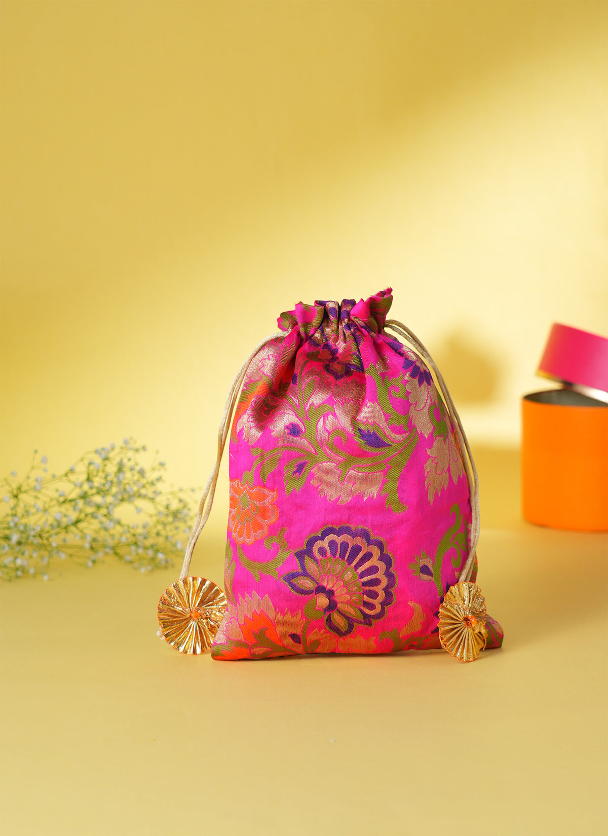 Madhoor Brocade Floral Potli Gift Bag Multicolour 7 x 9 Inches 1 Piece