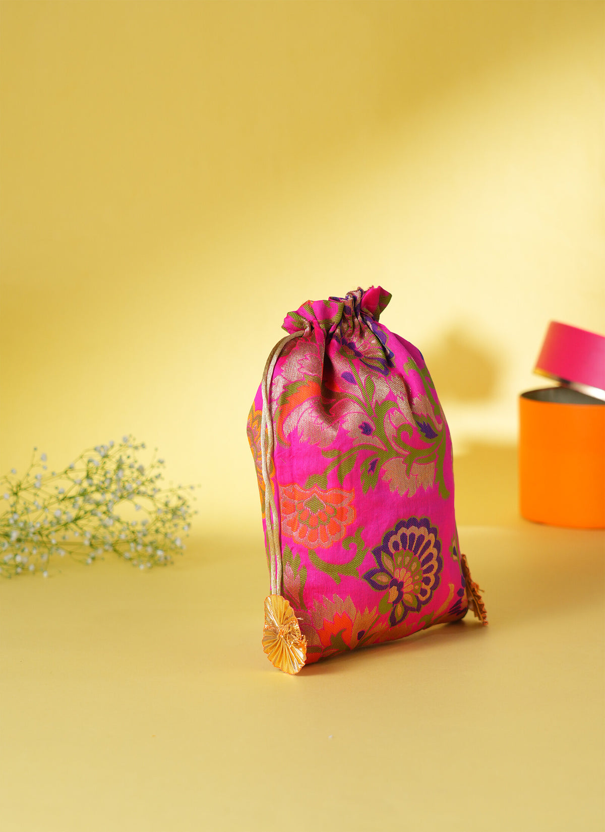 Madhoor Brocade Floral Potli Gift Bag Multicolour 7 x 9 Inches 1 Piece