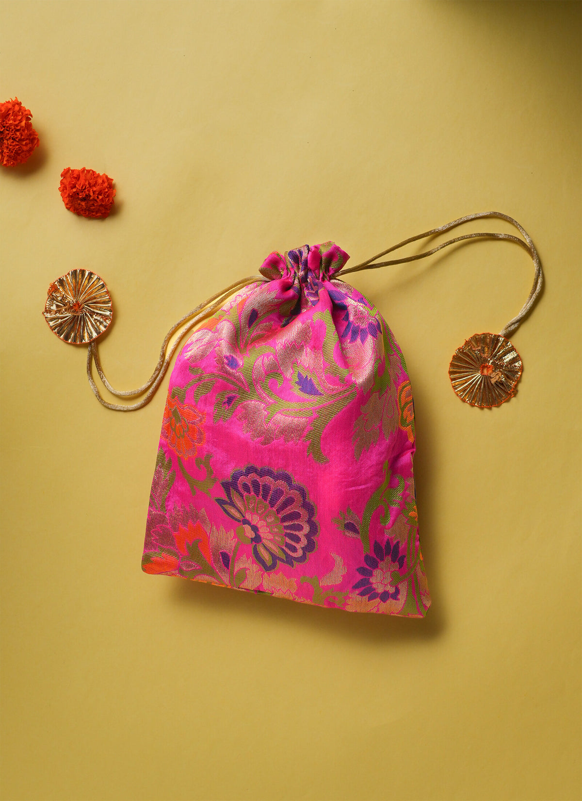 Madhoor Brocade Floral Potli Gift Bag Multicolour 7 x 9 Inches 1 Piece
