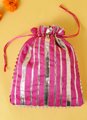 Madhoor Gota Patti Drawstring Potli Gift Bag Pink 8 x 10 Inches 1 Piece