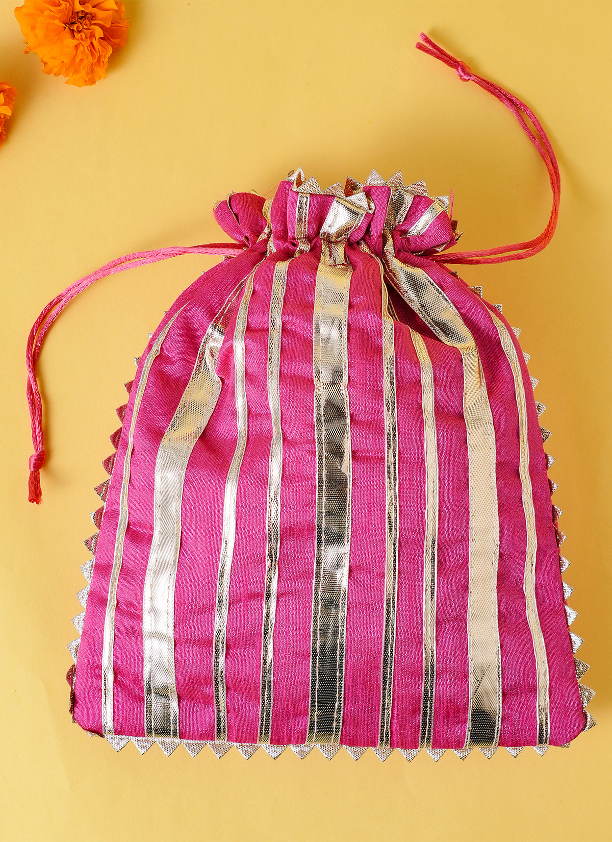 Madhoor Gota Patti Drawstring Potli Gift Bag Pink 8 x 10 Inches 1 Piece