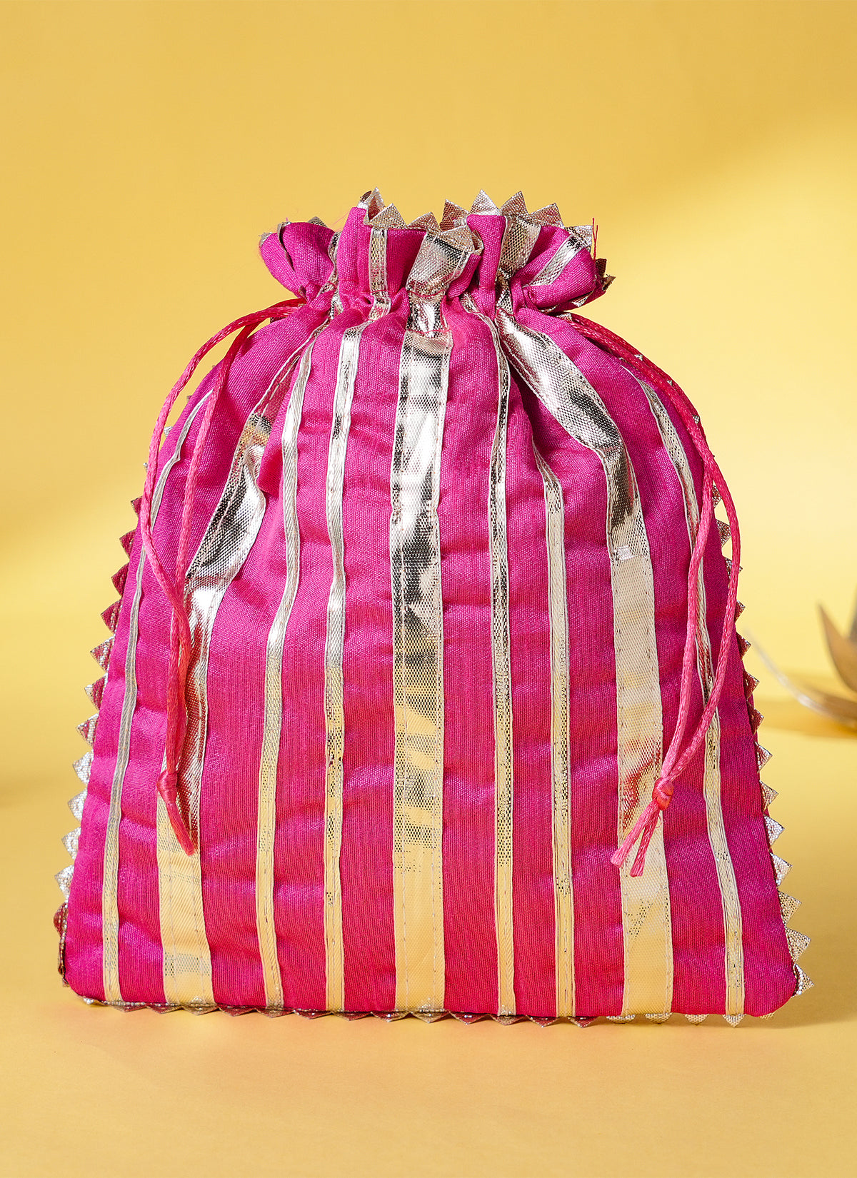 Madhoor Gota Patti Drawstring Potli Gift Bag Pink 8 x 10 Inches 1 Piece