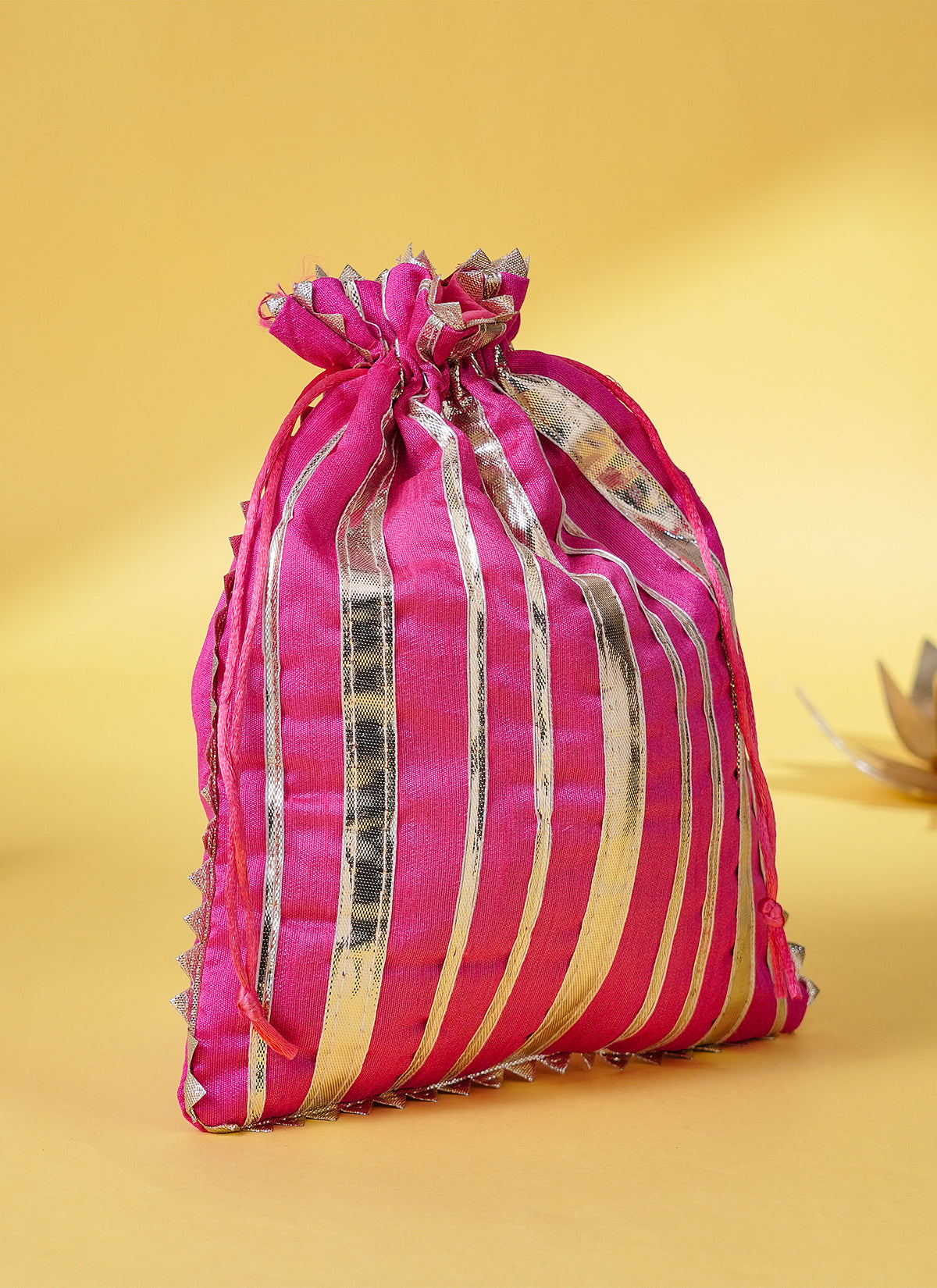Madhoor Gota Patti Drawstring Potli Gift Bag Pink 8 x 10 Inches 1 Piece