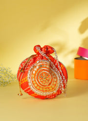Madhoor Bandhani Potli Gift Bag Orange 9 x 9 Inches 1 Piece