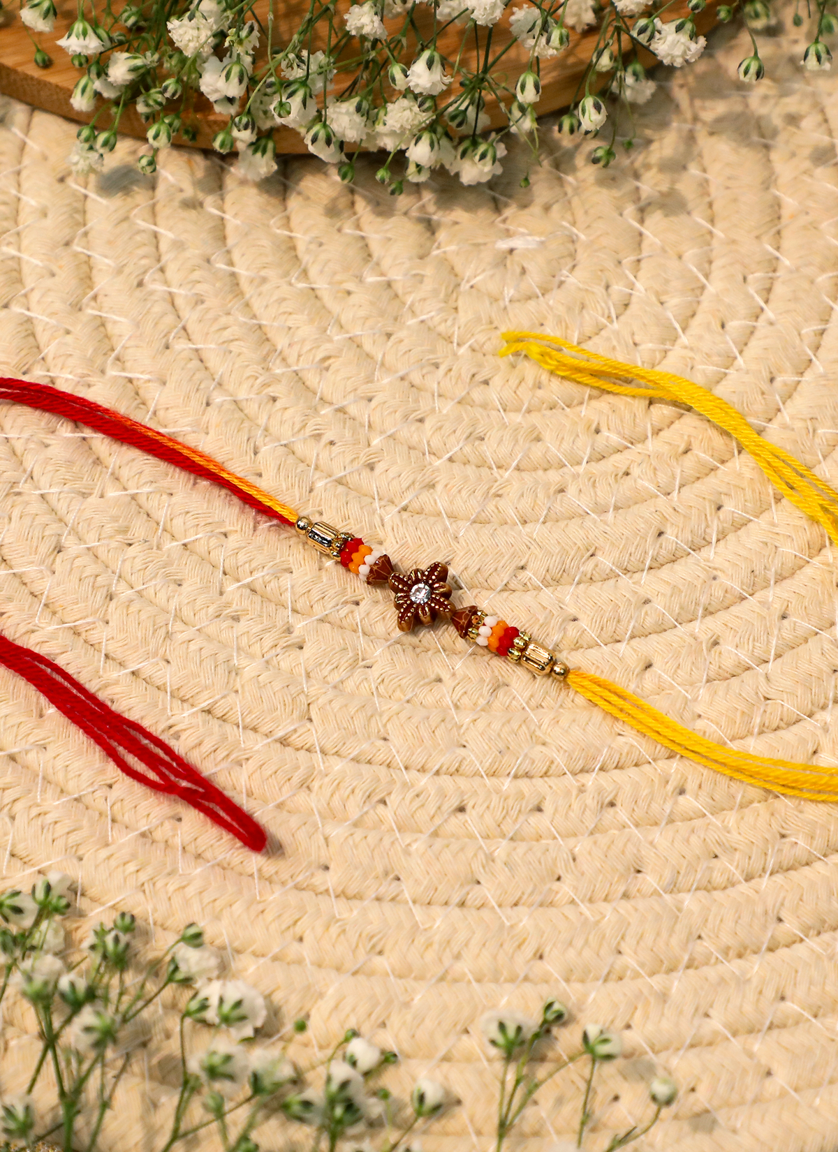 Madhoor Floral Rakhi Red Yellow 1 Piece