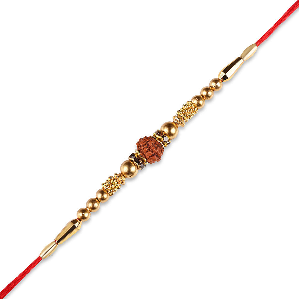 Madhoor Rudraksha Rakhi Gold-Tone Red Yellow 1 Piece
