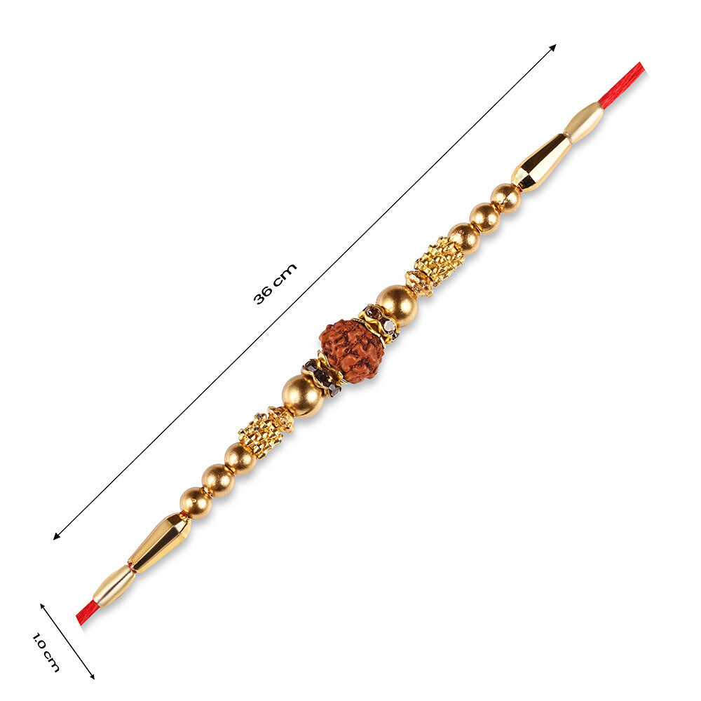 Madhoor Rudraksha Rakhi Gold-Tone Red Yellow 1 Piece