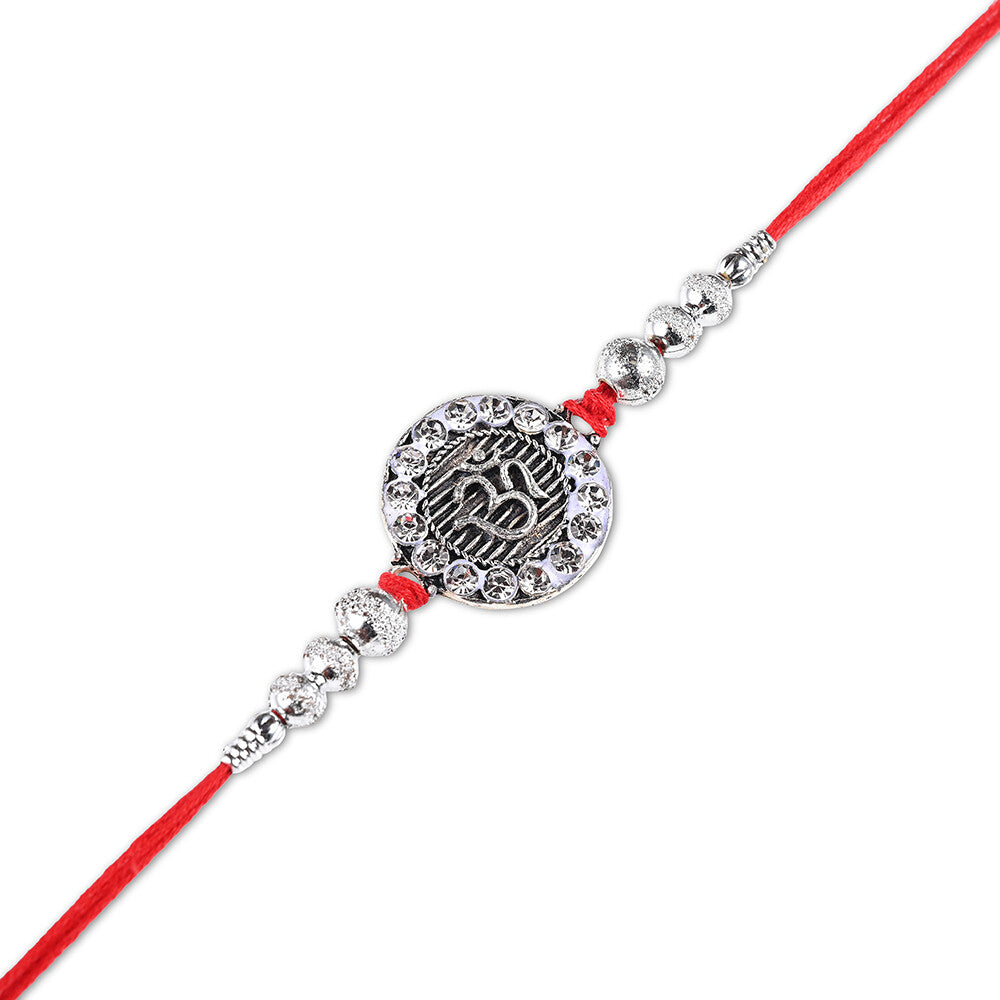 Madhoor Om Rakhi Red Silver-Tone 1 Piece
