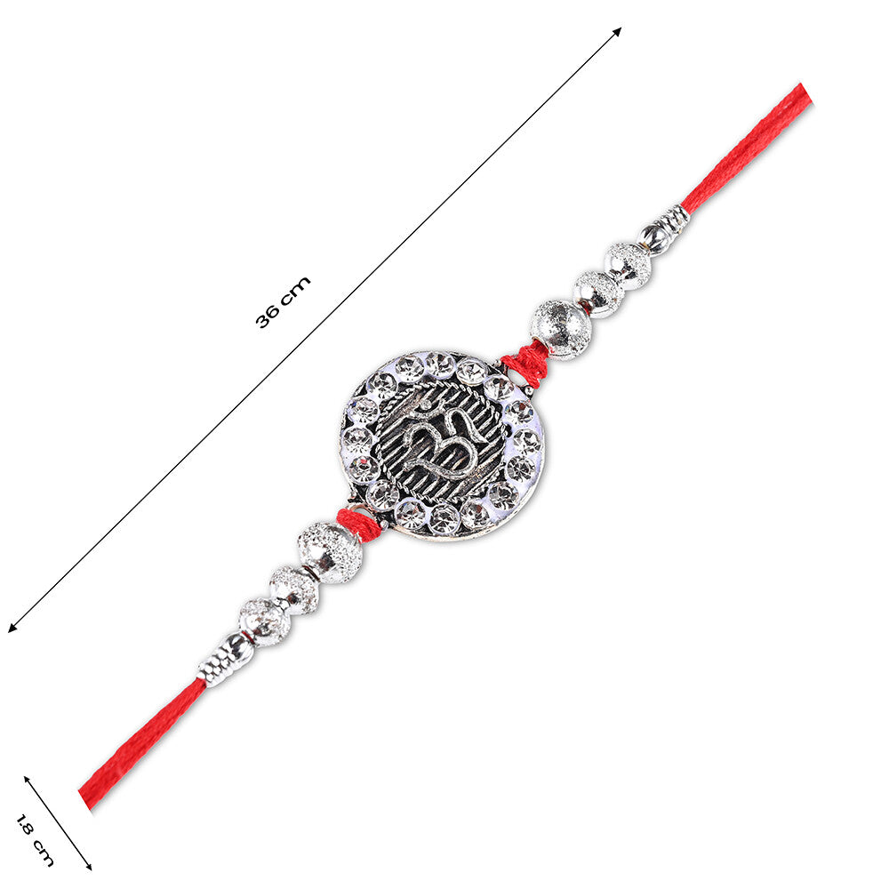 Madhoor Om Rakhi Red Silver-Tone 1 Piece