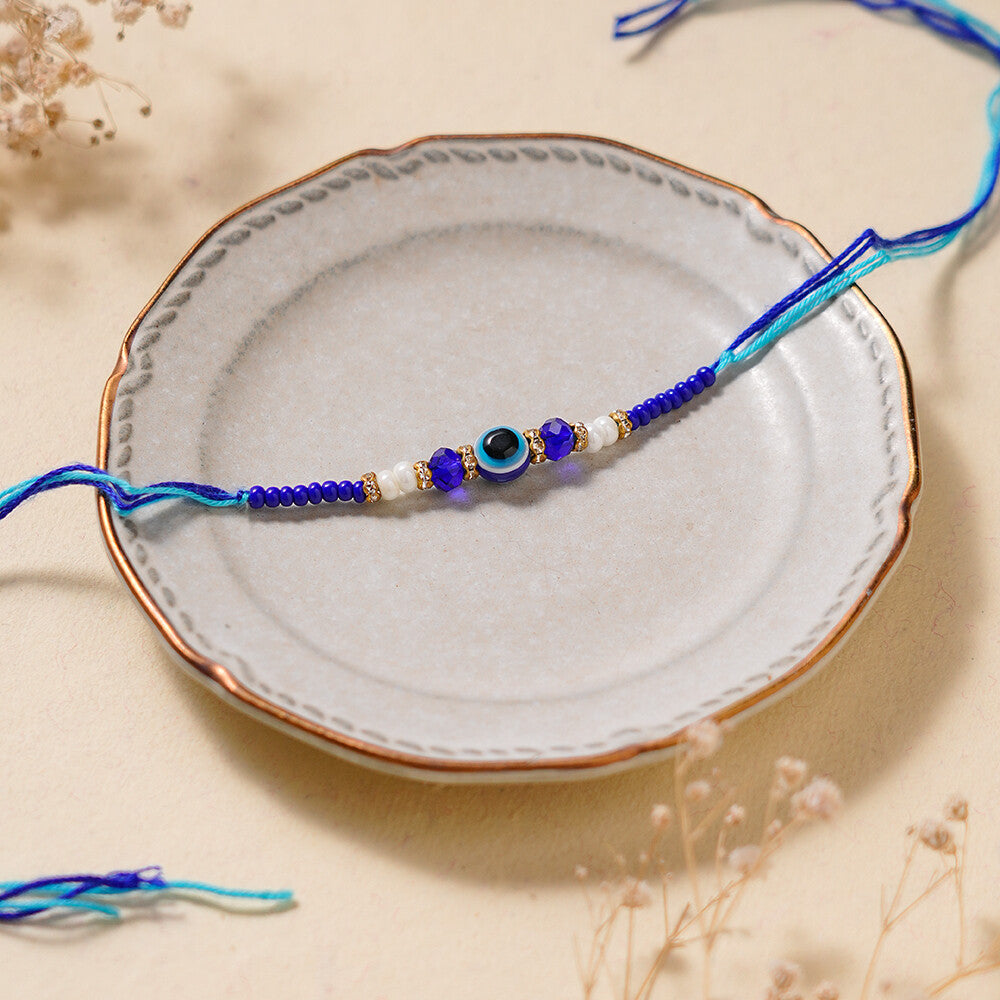 Madhoor Evil Eye Crystal Rakhi Blue 1 Piece