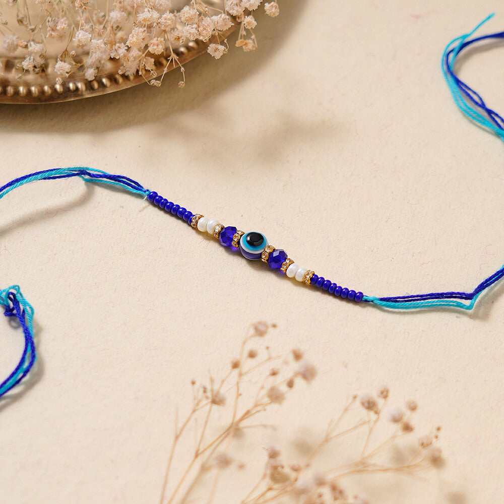 Madhoor Evil Eye Crystal Rakhi Blue 1 Piece