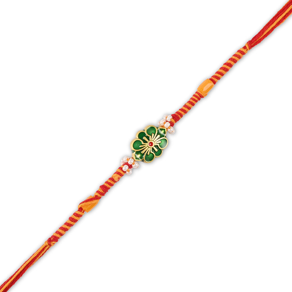 Madhoor Floral Twist Rakhi Red Yellow 1 Piece