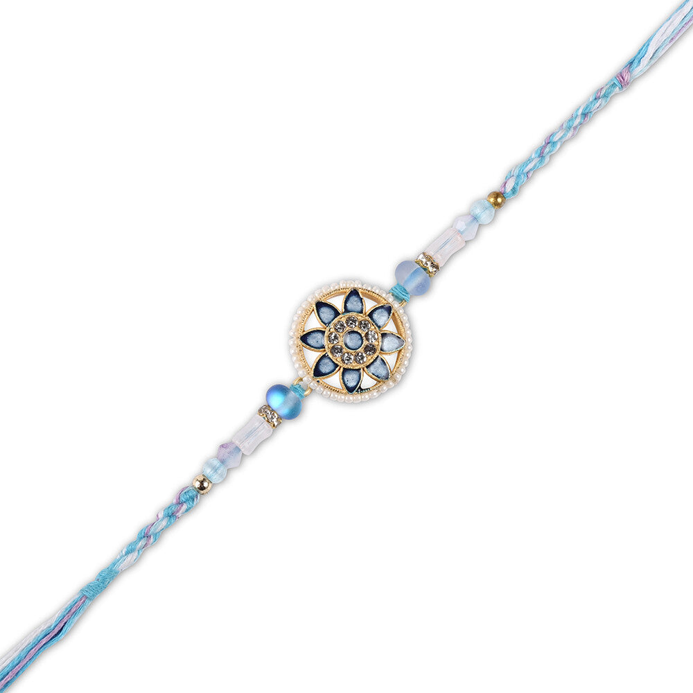 Madhoor Frosted Bead Rakhi Blue Cream 1 Piece