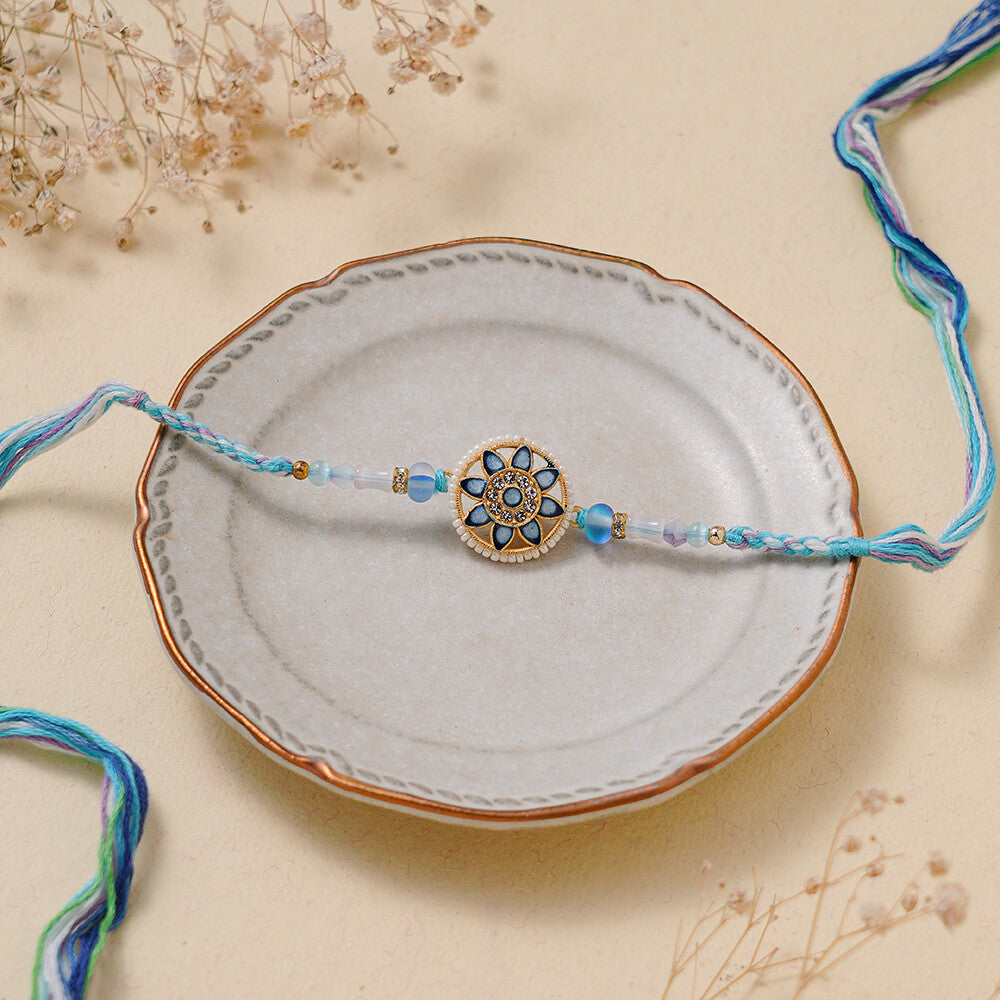 Madhoor Frosted Bead Rakhi Blue Cream 1 Piece