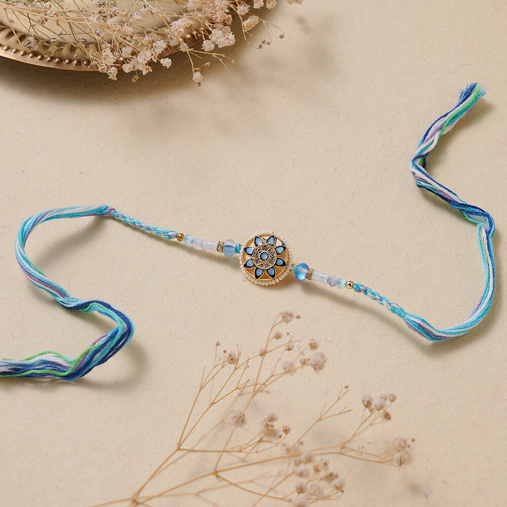 Madhoor Frosted Bead Rakhi Blue Cream 1 Piece
