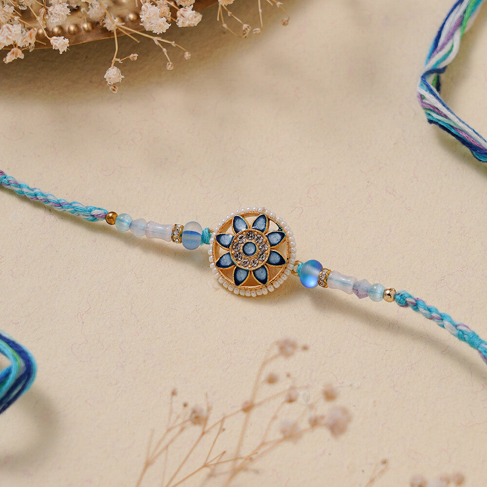Madhoor Frosted Bead Rakhi Blue Cream 1 Piece