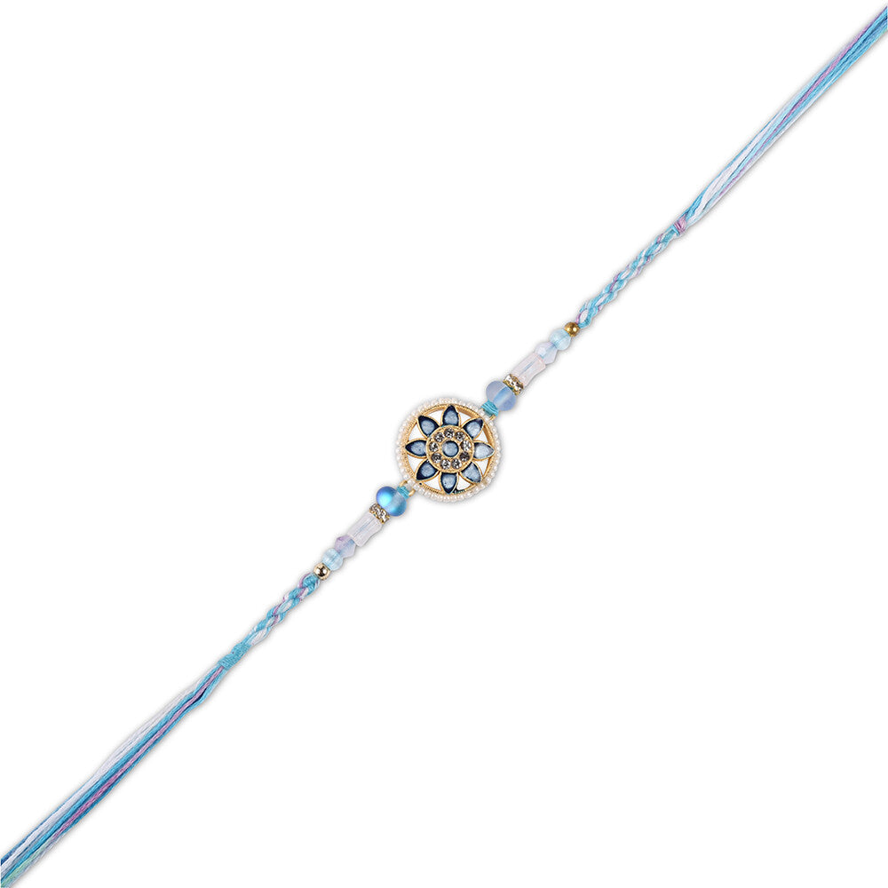 Madhoor Frosted Bead Rakhi Blue Cream 1 Piece