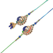 Madhoor Bhaiya Bhabhi Lumba Peacock Rakhi Blue 2-Piece Set