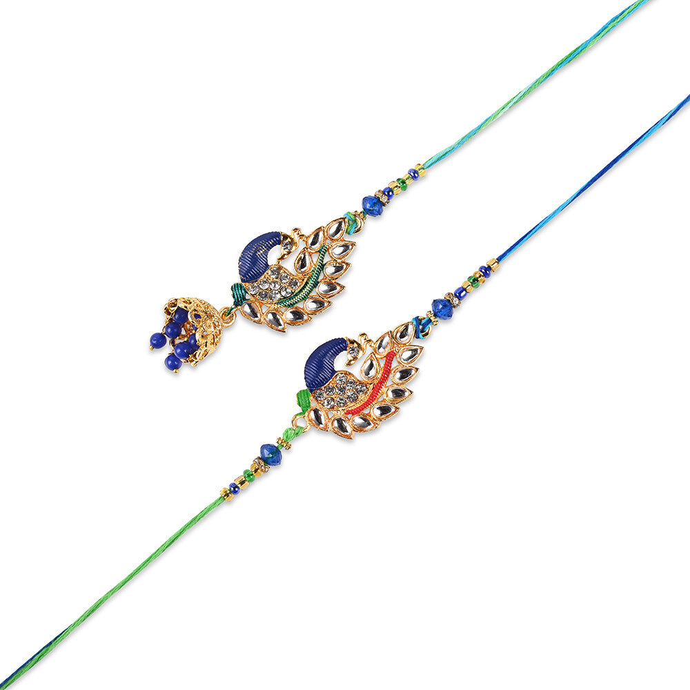 Madhoor Bhaiya Bhabhi Lumba Peacock Rakhi Blue 2-Piece Set