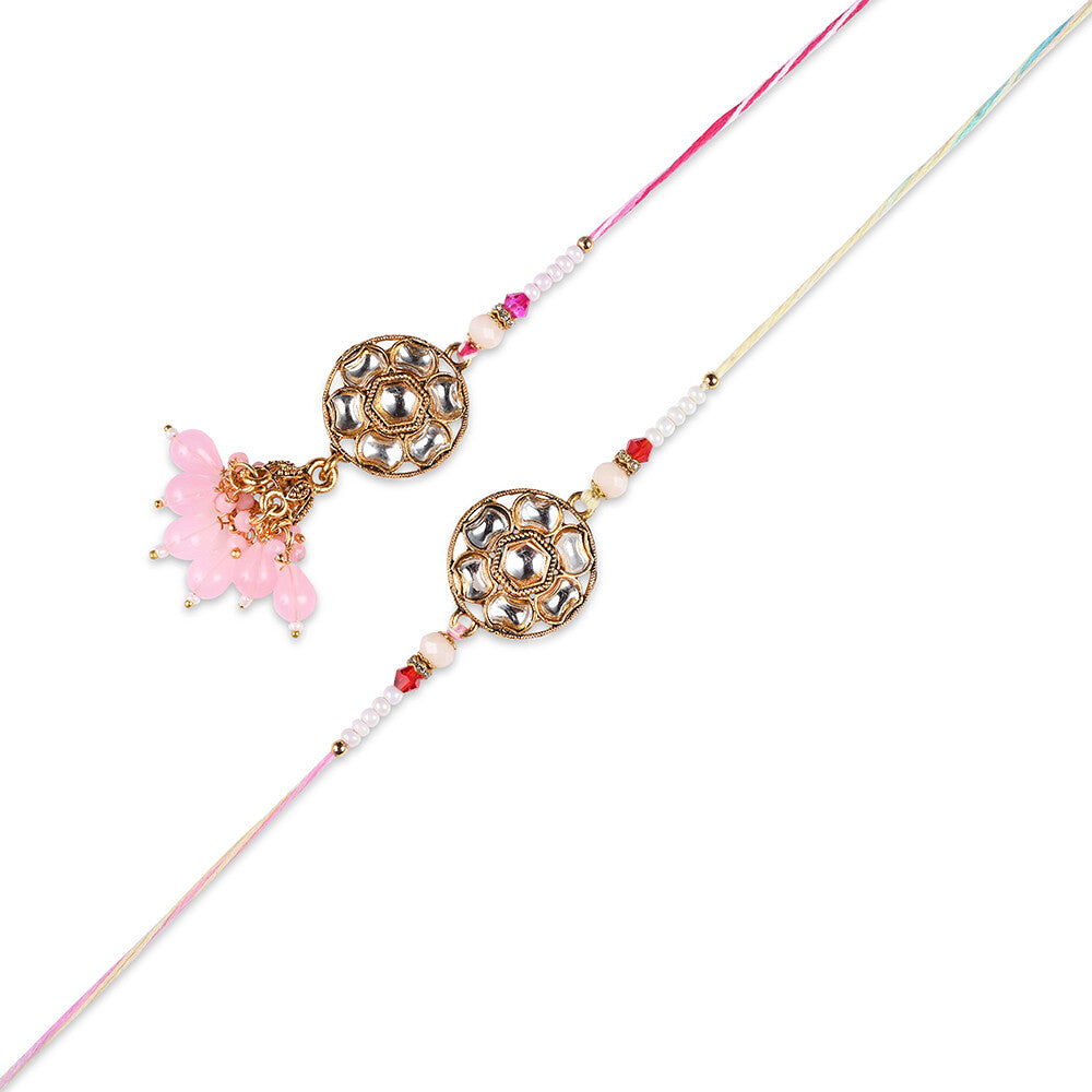 Madhoor Bhaiya Bhabhi Kundan Rakhi Pink 2-Piece Set