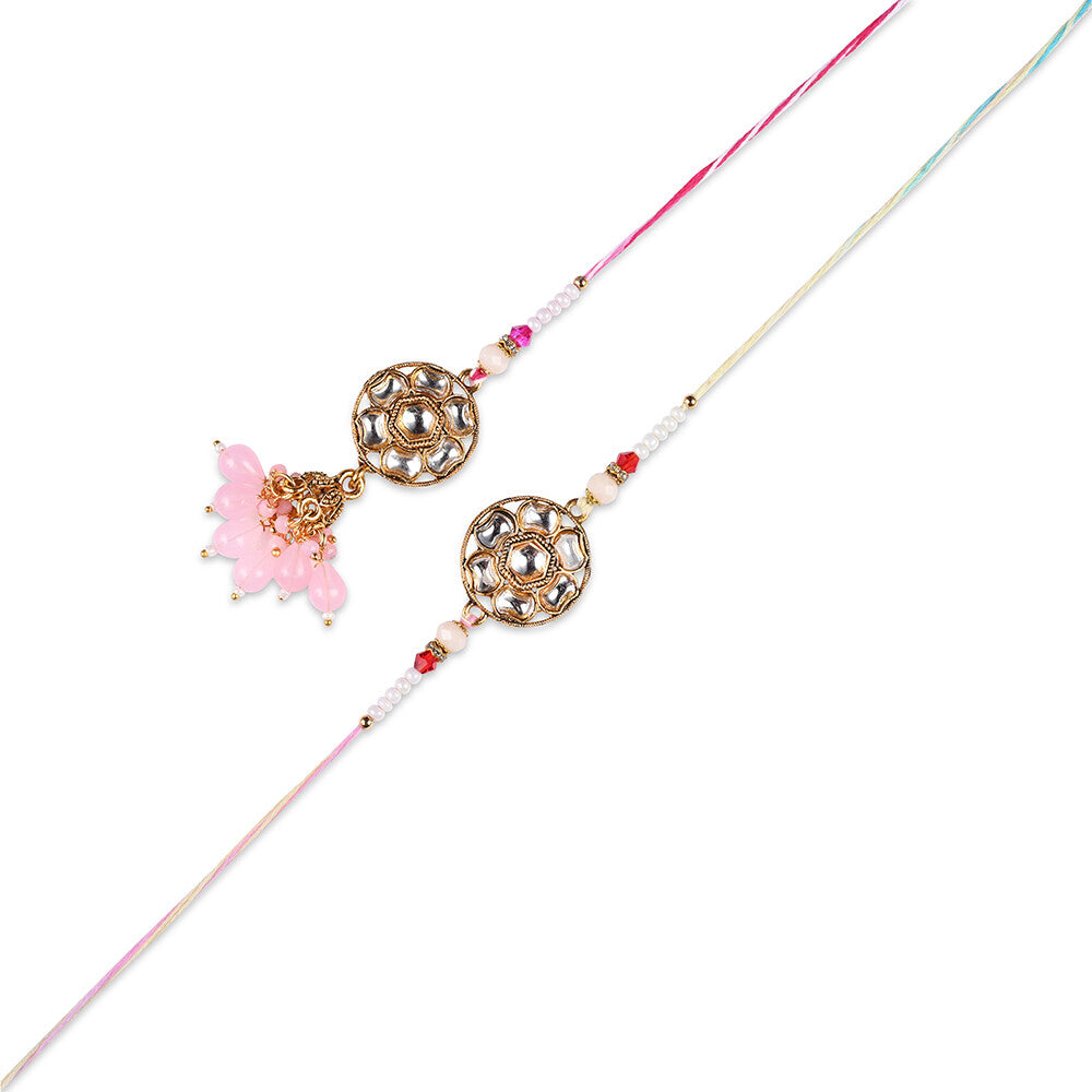 Madhoor Bhaiya Bhabhi Kundan Rakhi Pink 2-Piece Set